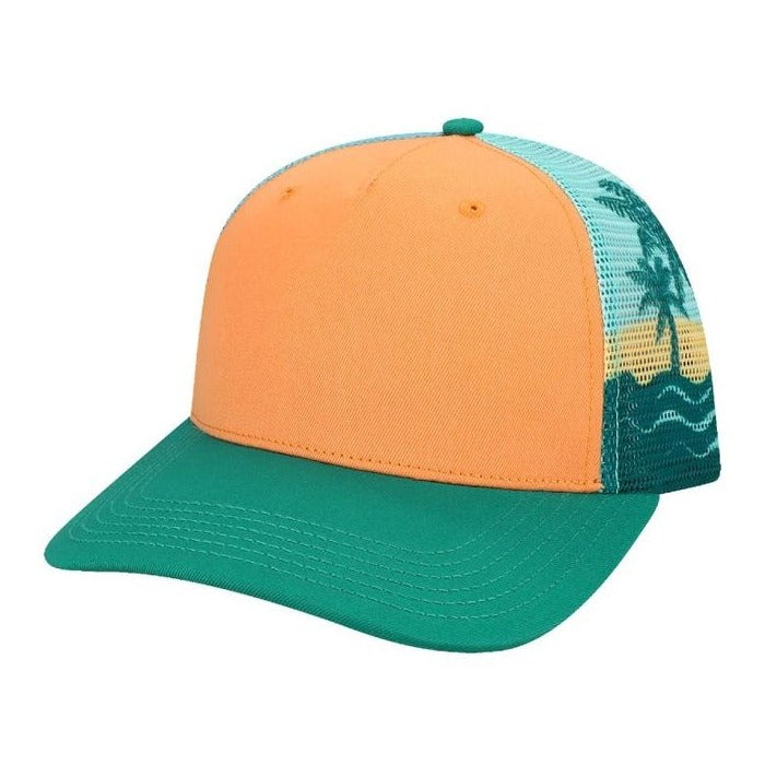 LOCALE - Solid Front Printed Mesh Trucker - 5PTKRS - Lifestyle 5