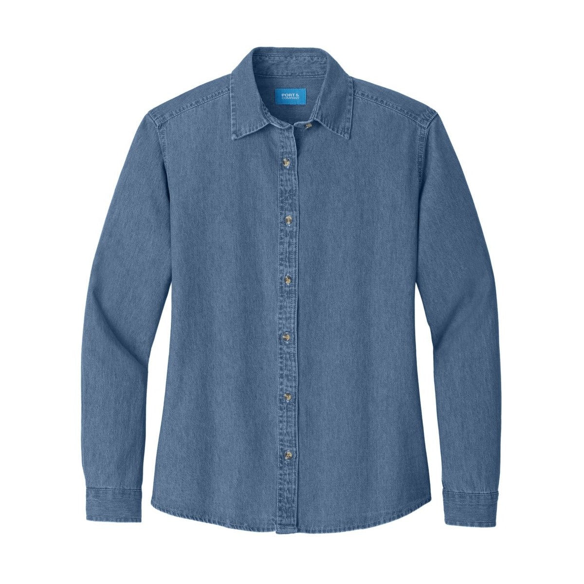 Port & Co Women's Long Sleeve Value Denim Shirt - Front