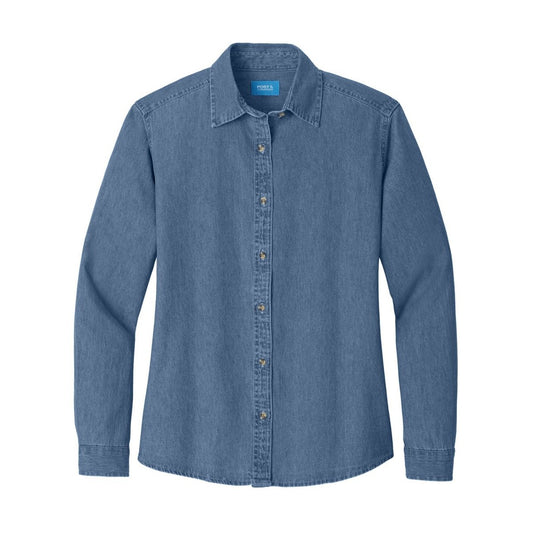 Port & Co Women's Long Sleeve Value Denim Shirt - Front