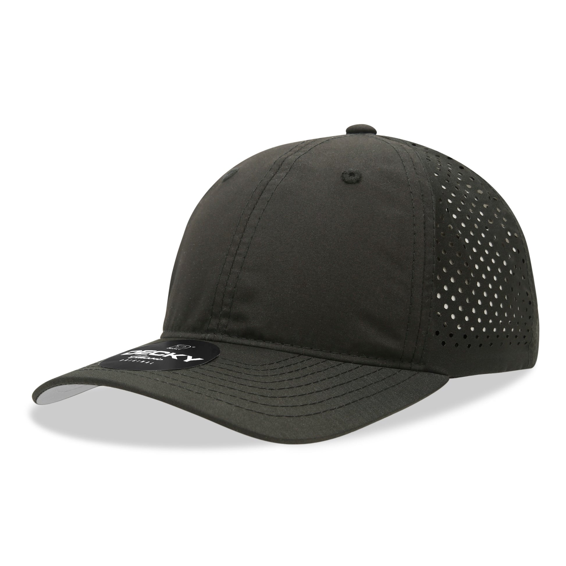6 Panel Low Profile Relaxed Perforated Performance Dad Hat, Black,   Black - Front
