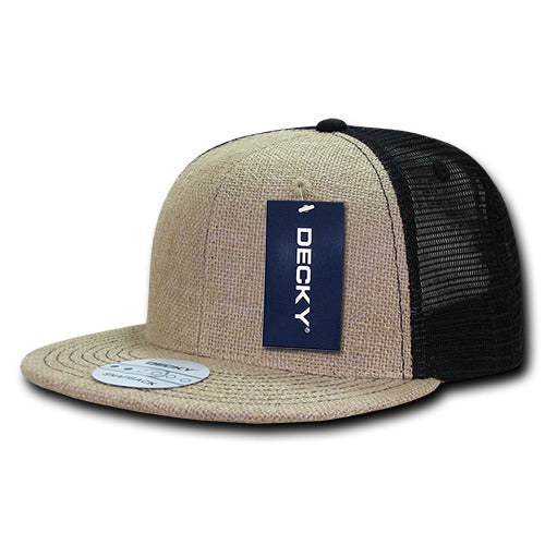 6 Panel High Profile Structured Jute Trucker - Front