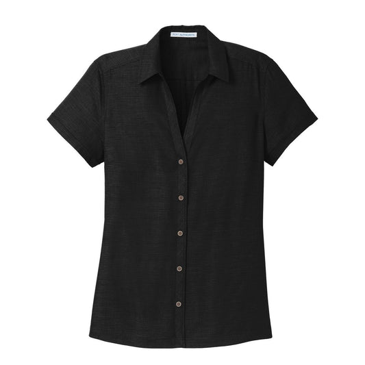 Port Authority Ladies Textured Camp Shirt - Front
