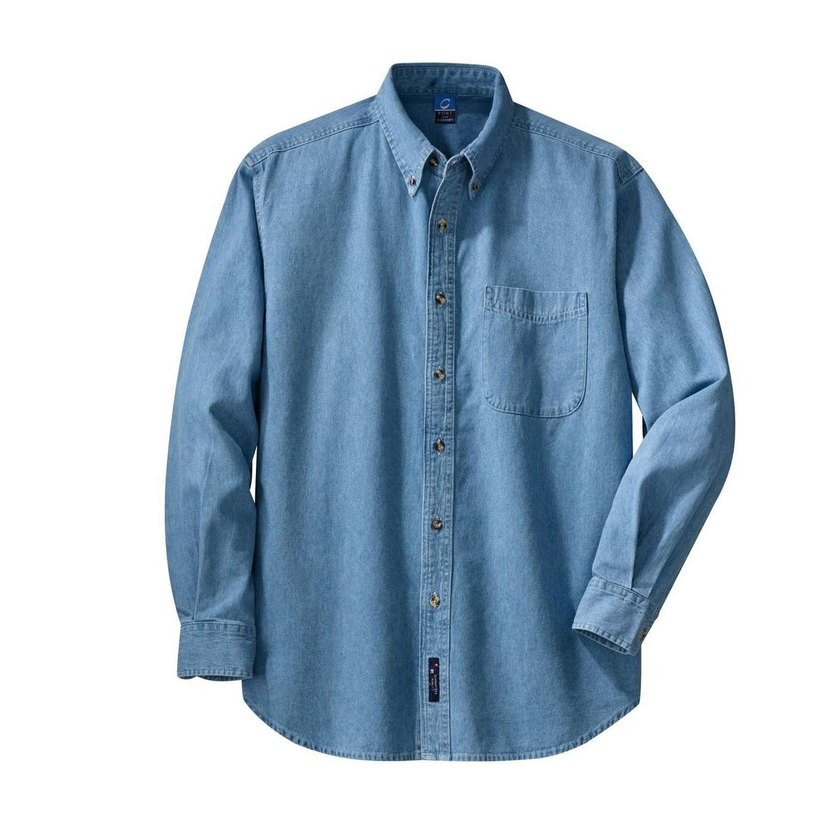 Port & Co Long Sleeve Value Denim Shirt - Front
