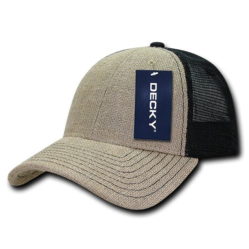 6 Panel Low Profile Structured Jute Trucker - Front