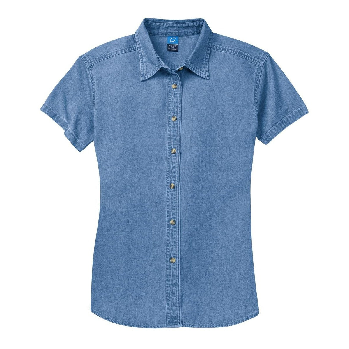 Port & Co Women's Short Sleeve Value Denim Shirt - Front