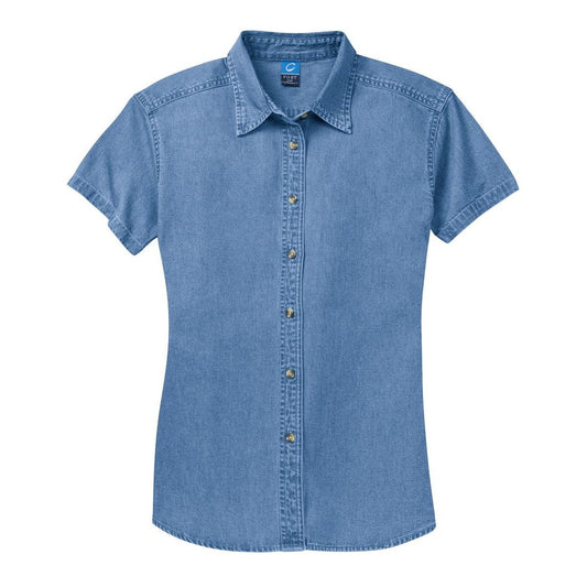 Port & Co Women's Short Sleeve Value Denim Shirt - Front
