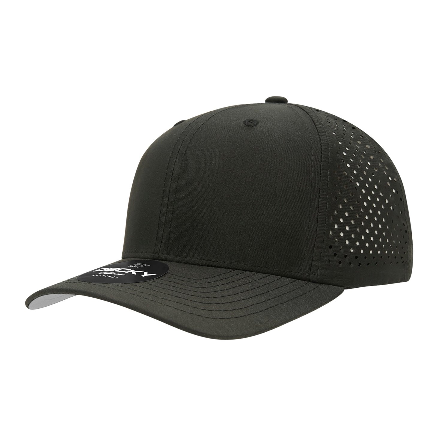 6 Panel Mid Profile Structured Perforated Performance Cap, Black,    Black - Front