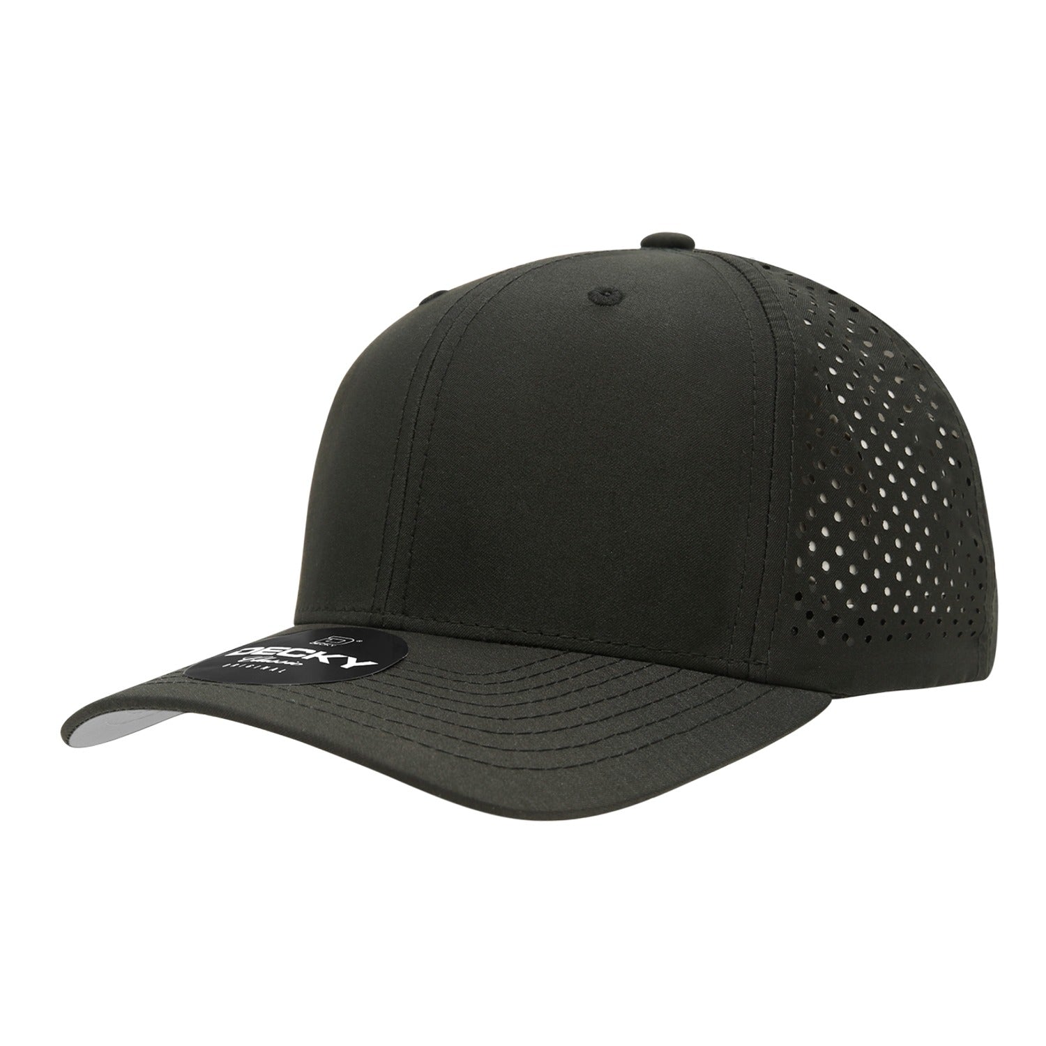 6 Panel Mid Profile Structured Perforated Performance Cap, Black,    Black - Front