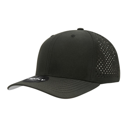 6 Panel Mid Profile Structured Perforated Performance Cap, Black,    Black - Front