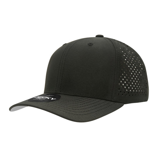 6 Panel Mid Profile Structured Perforated Performance Cap, Black,    Black - Front