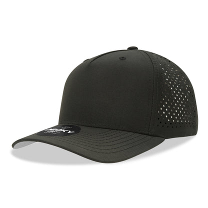 5 Panel Mid Profile Structured Perforated Performance Cap, Black,   Black - Front