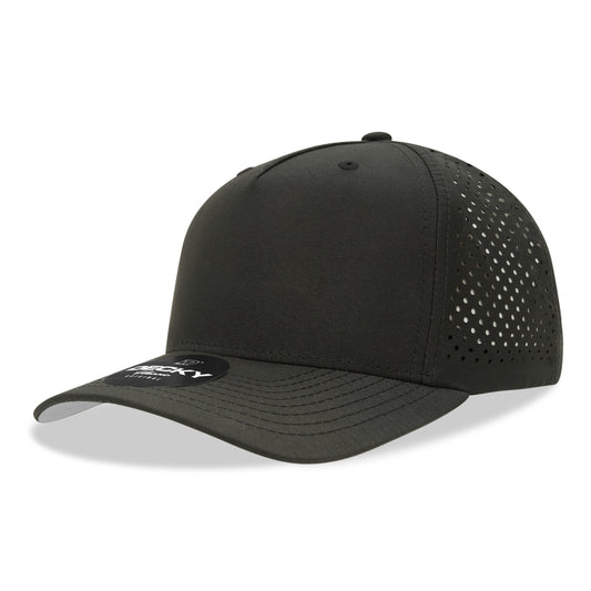 5 Panel Mid Profile Structured Perforated Performance Cap, Black,   Black - Front
